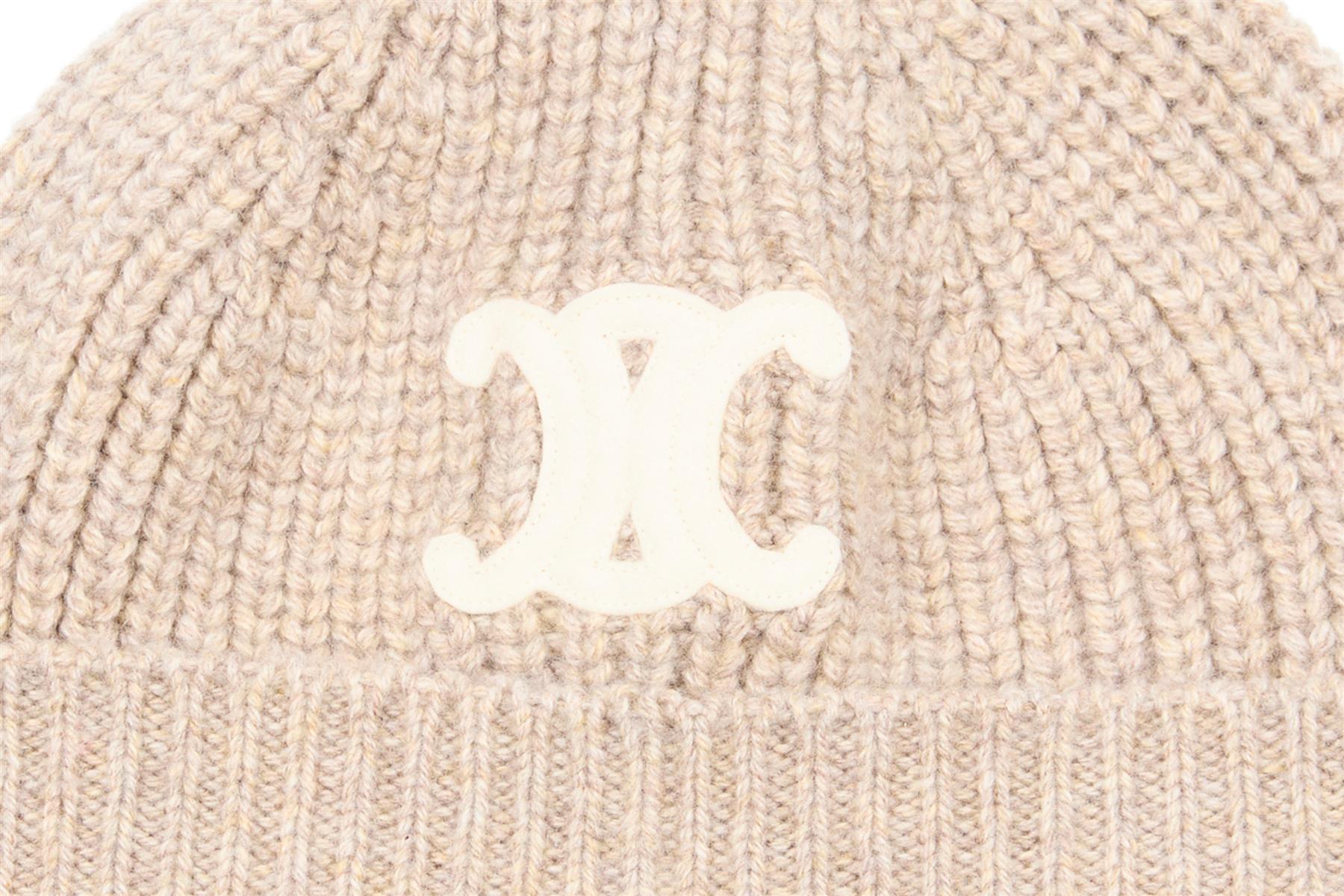 CELINE BEIGE TRIOMPHE CASHMERE BEANIE ONE SIZE