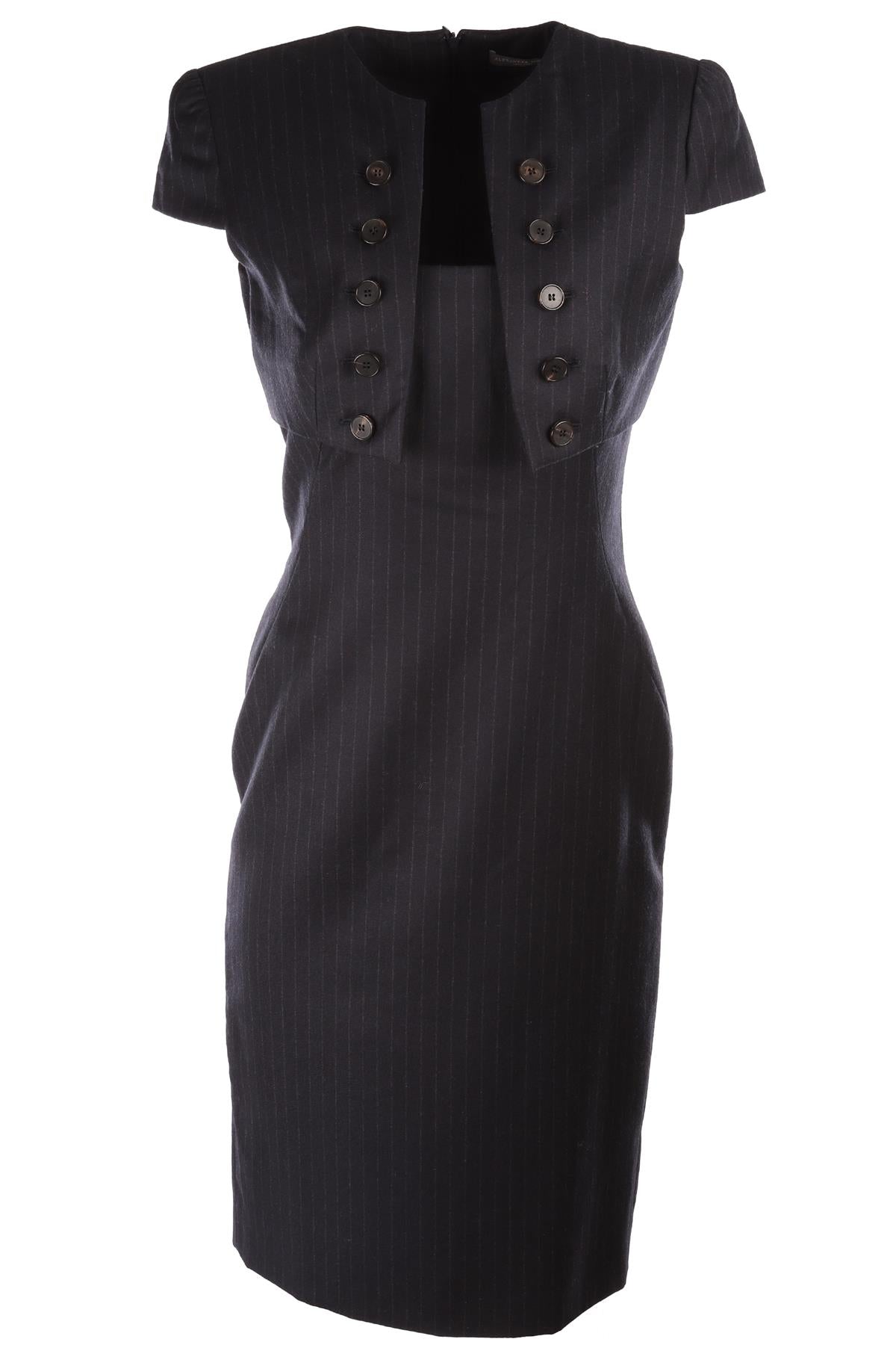 ALEXANDER MCQUEEN NAVY 2011 WOOL MIDI DRESS IT 42