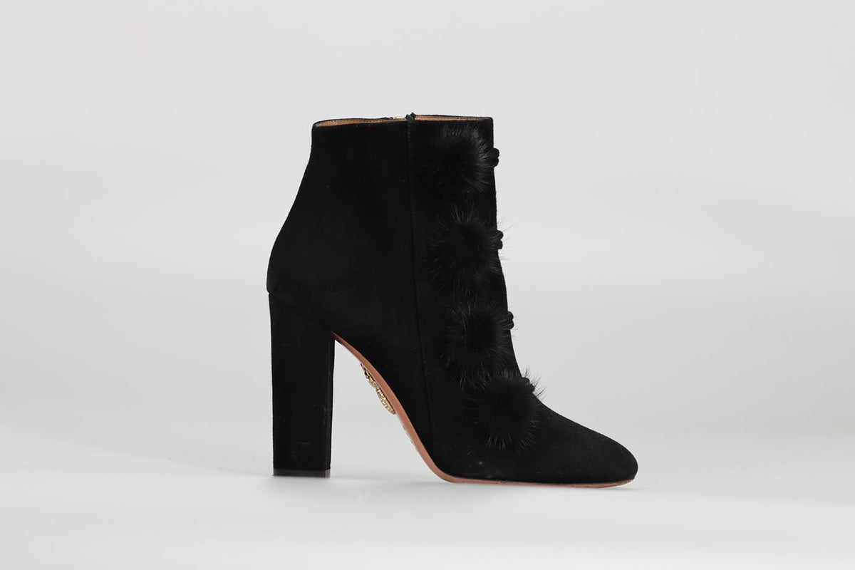 AQUAZZURA MINK FUR AND SUEDE ANKLE BOOTS EU 38 UK 5 US 8