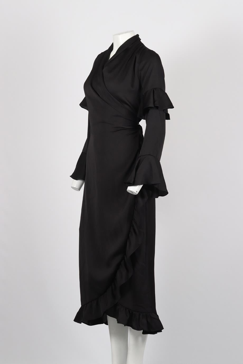 MISA LOS ANGELES SATIN MIDI WRAP DRESS XSMALL