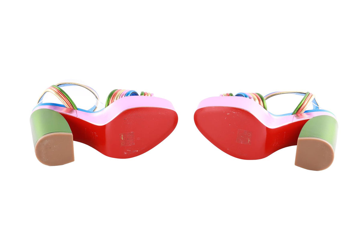 CHRISTIAN LOUBOUTIN MULTI LEATHER PLATFORM SANDALS EU 39 UK 6 US 9
