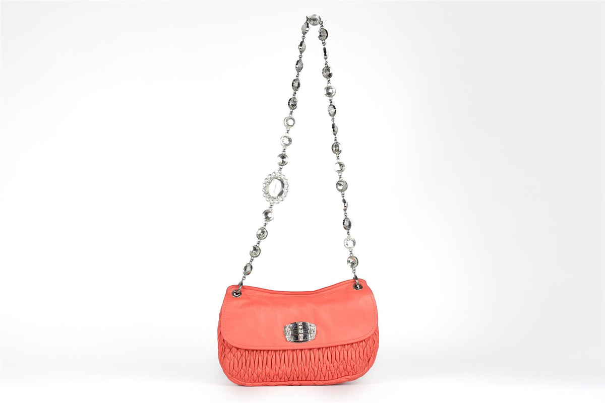 MIU MIU CORAL MATELASSÉ LEATHER SHOULDER BAG