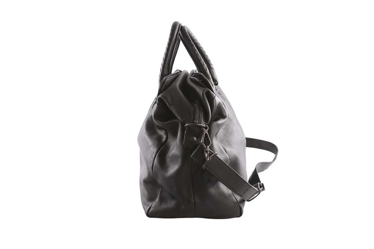 BOTTEGA VENETA BLACK MEN'S NERO LEATHER TOTE BAG