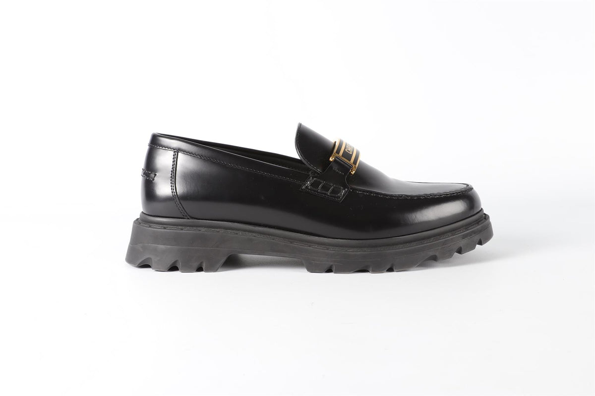 CHRISTIAN DIOR BLACK CODE LEATHER LOAFERS EU 38.5 UK 5.5 US 8.5