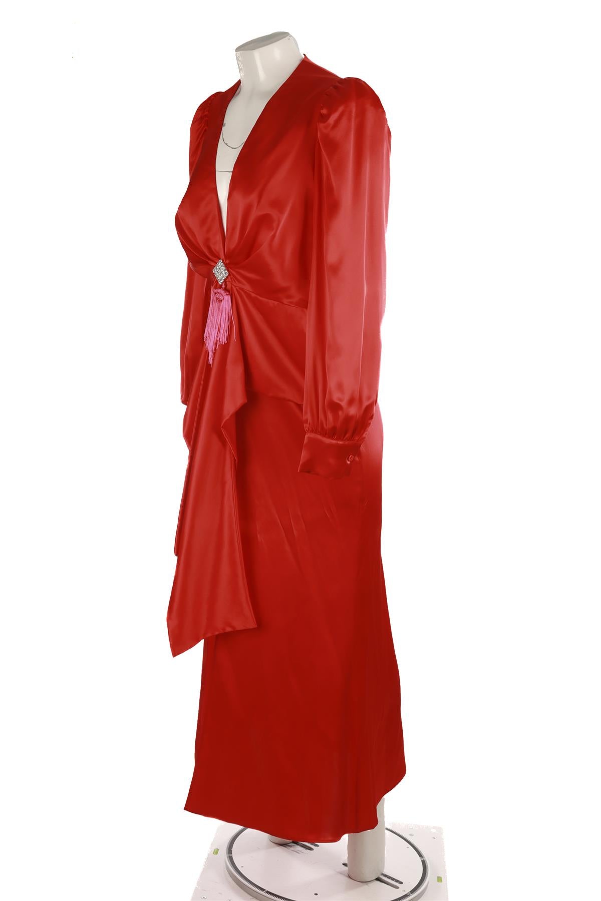 ALESSANDRA RICH RED SILK MAXI DRESS IT 42 UK 10