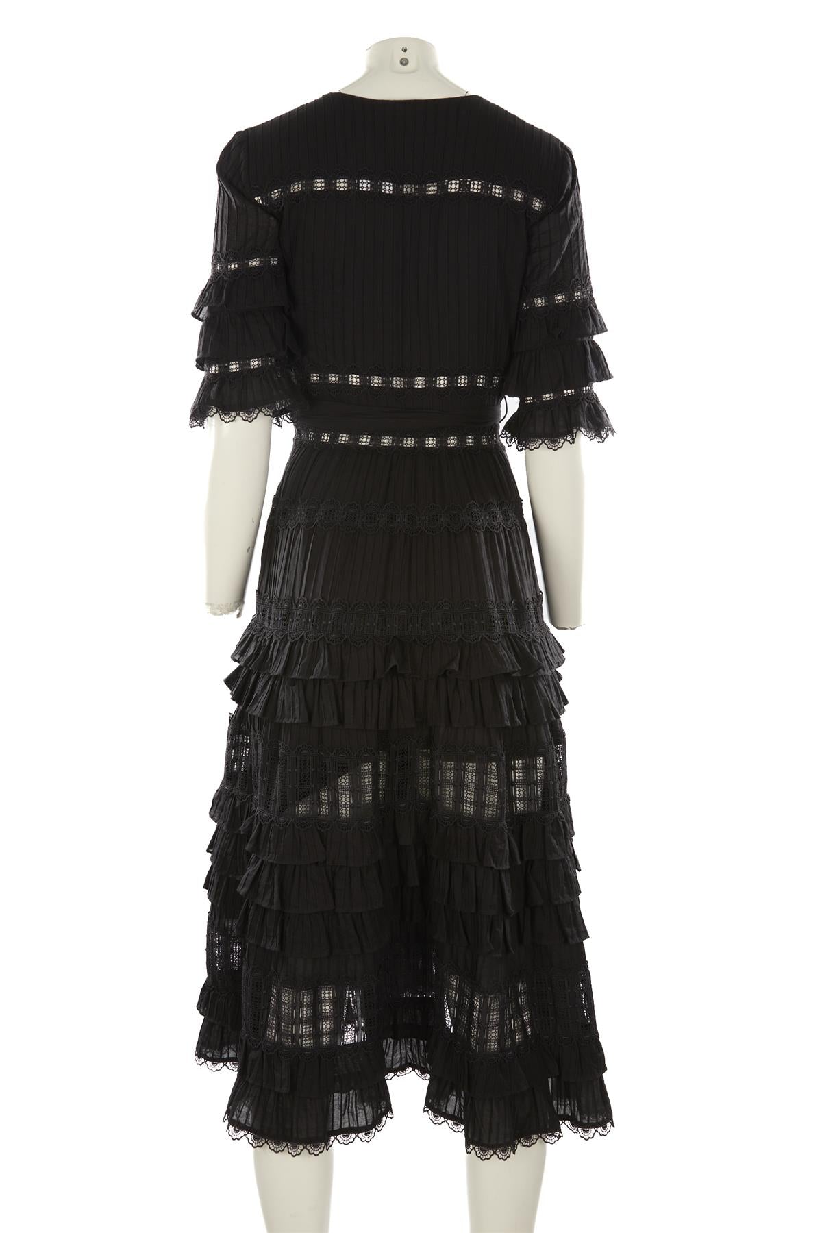 ZIMMERMANN BLACK COTTON MAXI DRESS UK 10