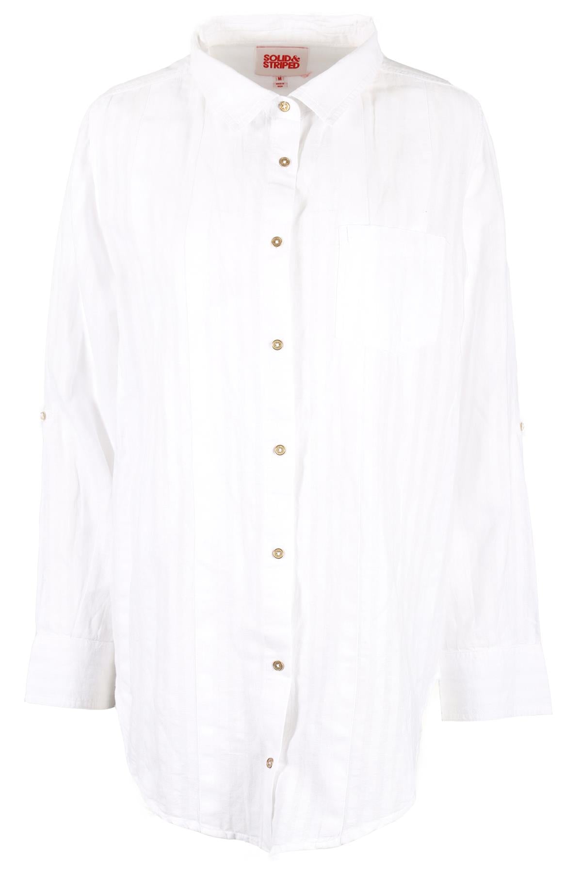 SOLID & STRIPED WHITE COTTON BLEND SHIRT MEDIUM