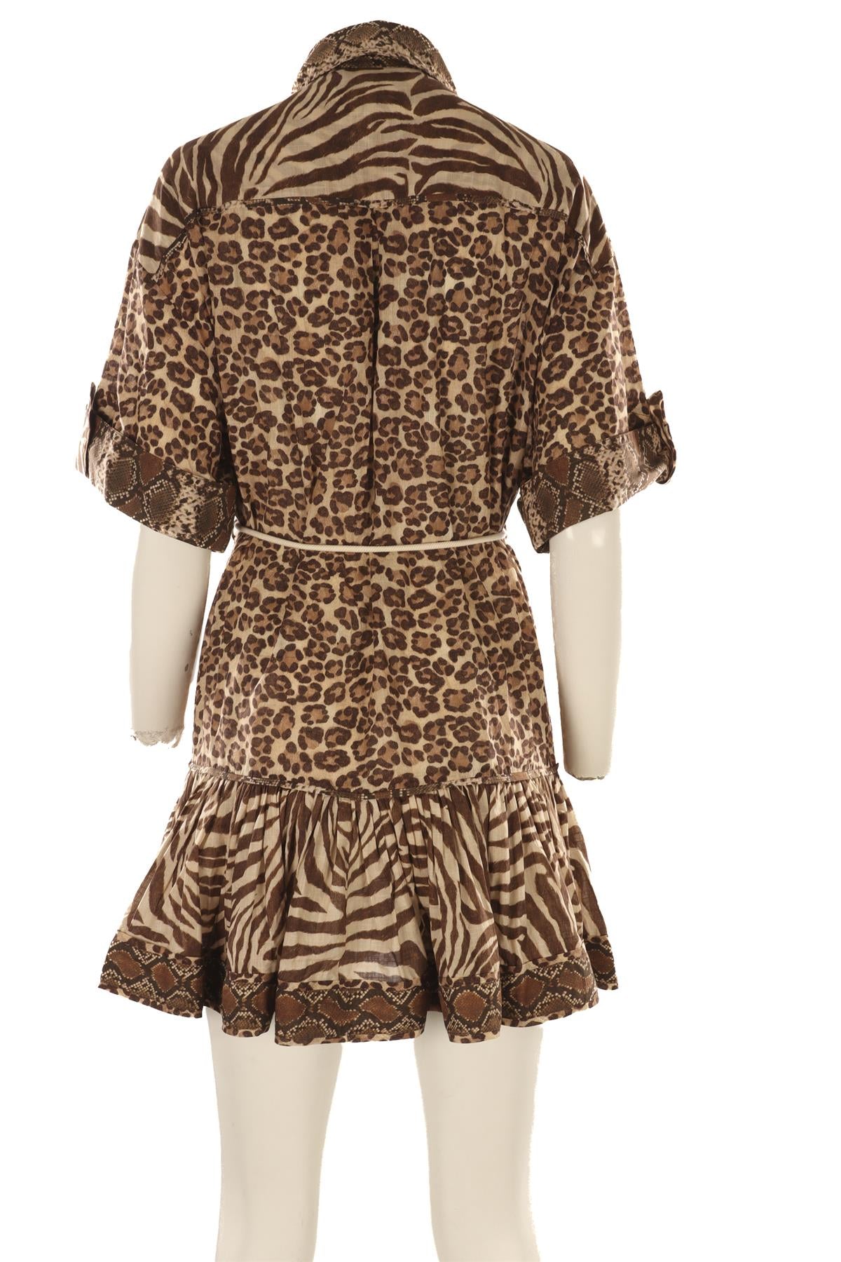 ZIMMERMANN BROWN COTTON MINI DRESS UK 12