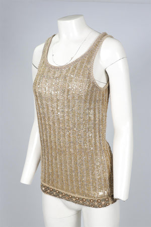 CHLOÉ BEIGE VINTAGE SEQUIN TOP FR 44 UK 16