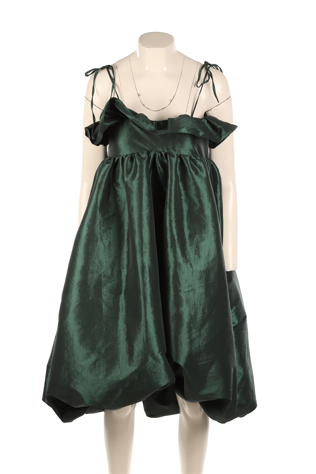 KIKA VARGAS GREEN TAFFETA MIDI DRESS MEDIUM