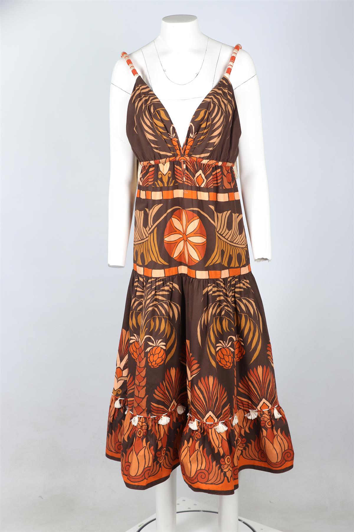 JOHANNA ORTIZ BROWN COTTON MAXI DRESS US 6 UK 10