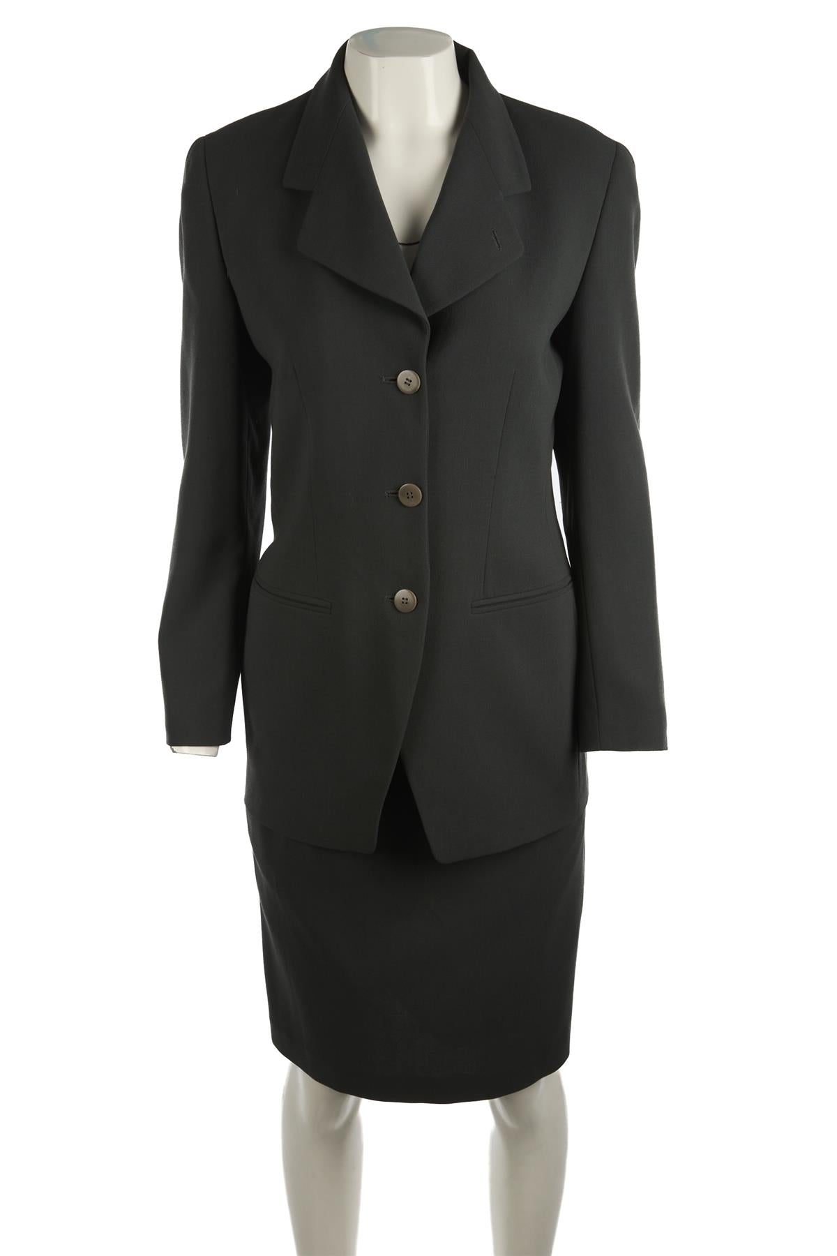 GIORGIO ARMANI GREEN VINTAGE WOOL SKIRT SUIT IT 40 UK 8