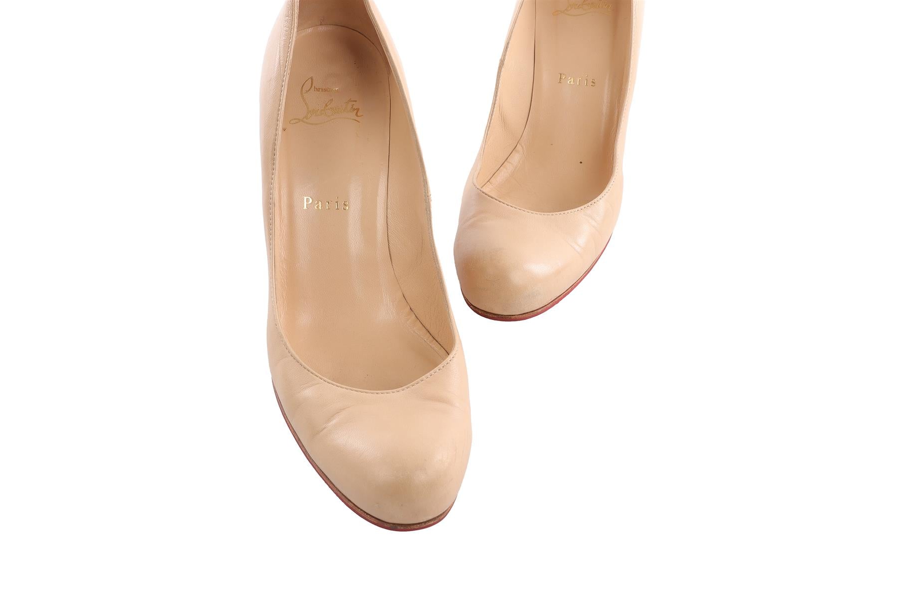 CHRISTIAN LOUBOUTIN BEIGE LEATHER WEDGE PUMPS EU 38