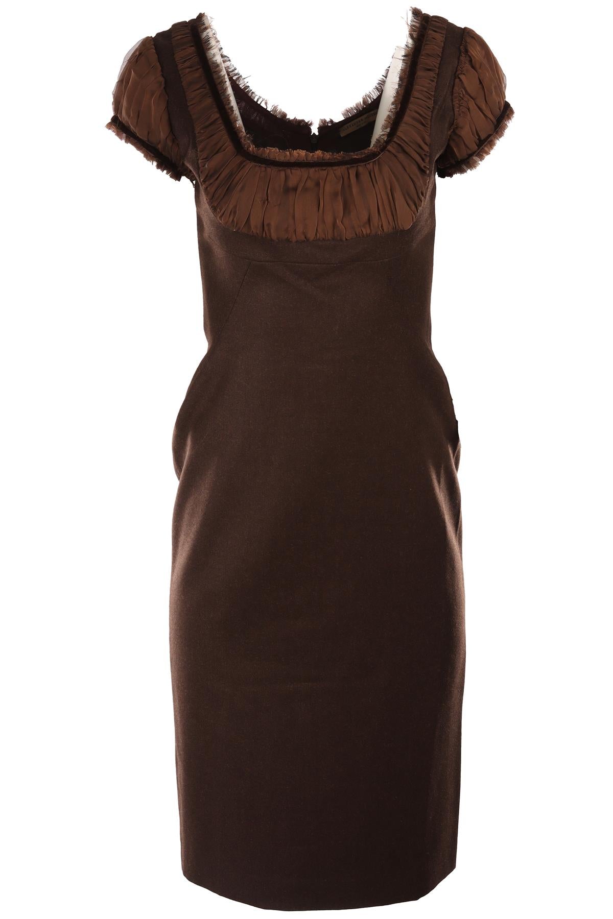 ALEXANDER MCQUEEN BROWN 2008 WOOL MIDI DRESS IT 40 UK 8