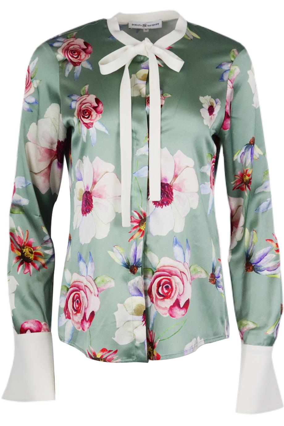 DONATA DAVIDOFF FLORAL PRINT SILK SATIN BLOUSE FR 40 UK 12