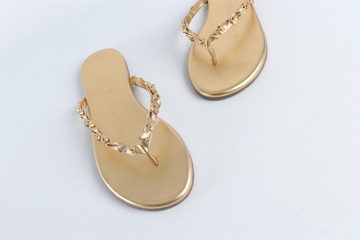 LOVESHACKFANCY + TKEES GOLD LEATHER FLIP FLOPS EU 36 UK 3 US 5