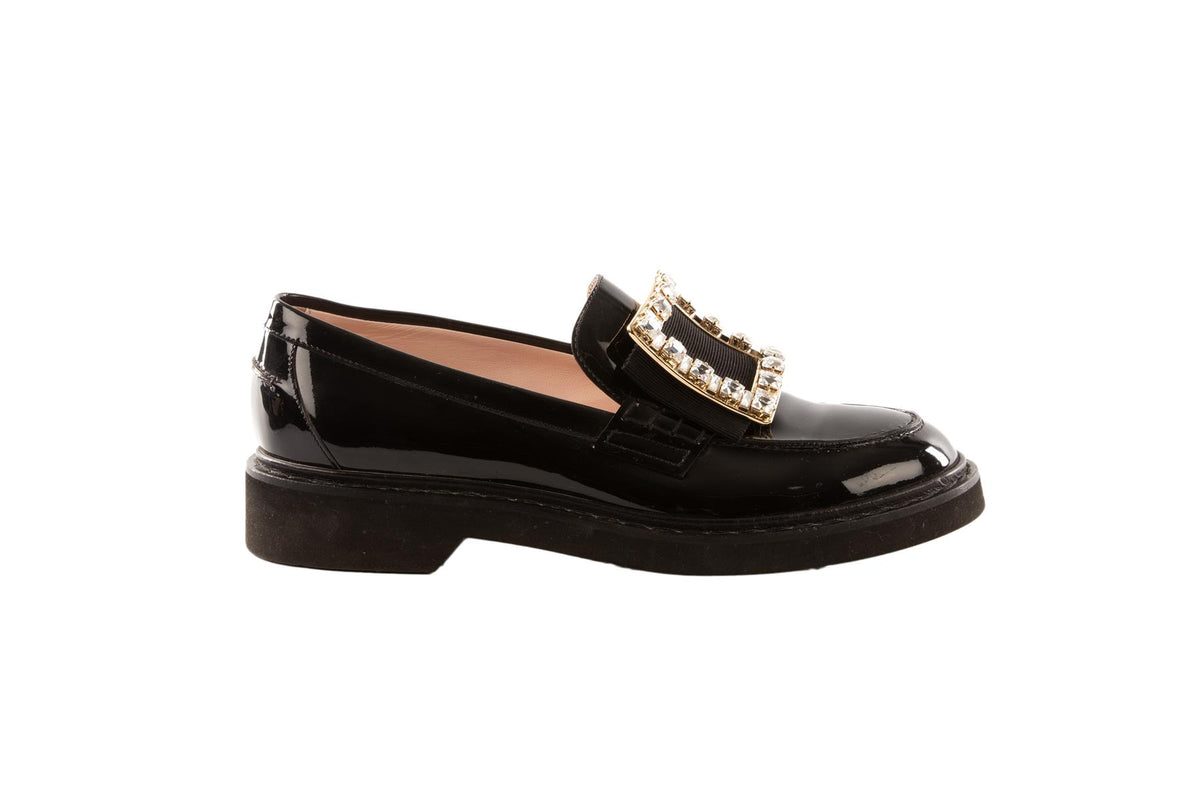 ROGER VIVIER BLACK PATENT LEATHER LOAFERS EU 39
