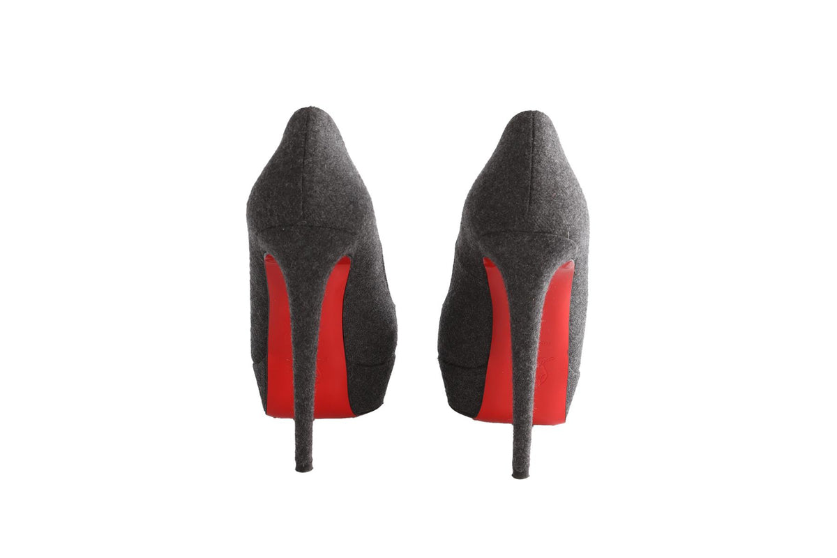CHRISTIAN LOUBOUTIN GREY FELT PLATFORM PUMPS EU 39 UK 6 US 9