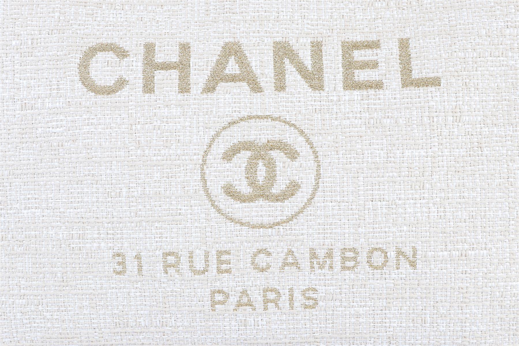 CHANEL BEIGE 2018 DEAUVILLE MEDIUM FABRIC TOTE BAG