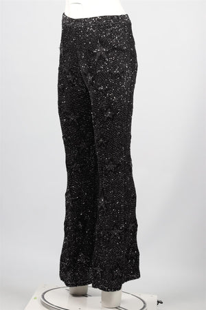 CHANEL BLACK 2024 SEQUIN AND KNIT FLARED PANTS FR 40 UK 12