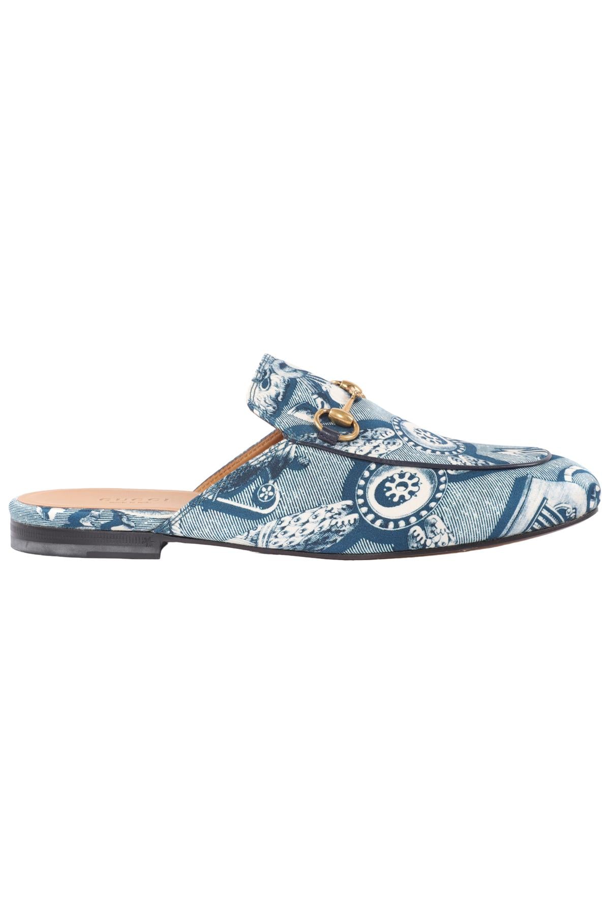 GUCCI BLUE PRINCETOWN SATIN LOAFERS EU 38 UK 5 US 8