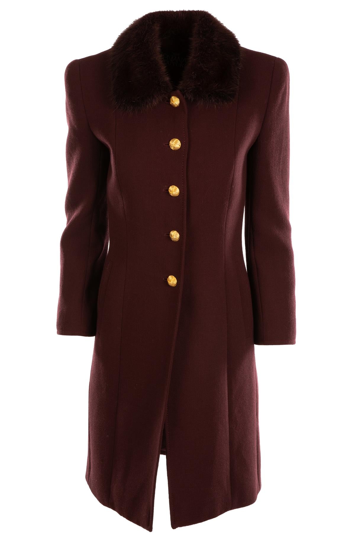 FONTANA COUTURE BURGUNDY MINK FUR AND WOOL COAT IT 40 UK 8
