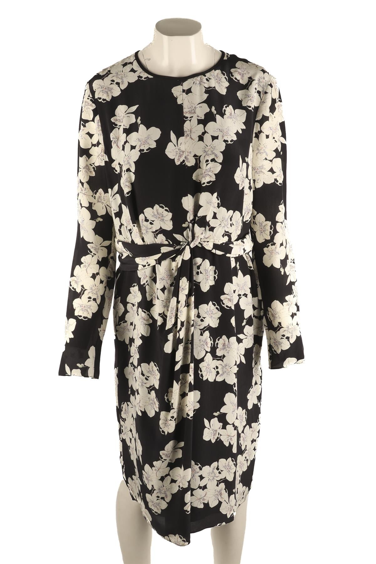 ERDEM NAVY SILK MIDI DRESS UK 16