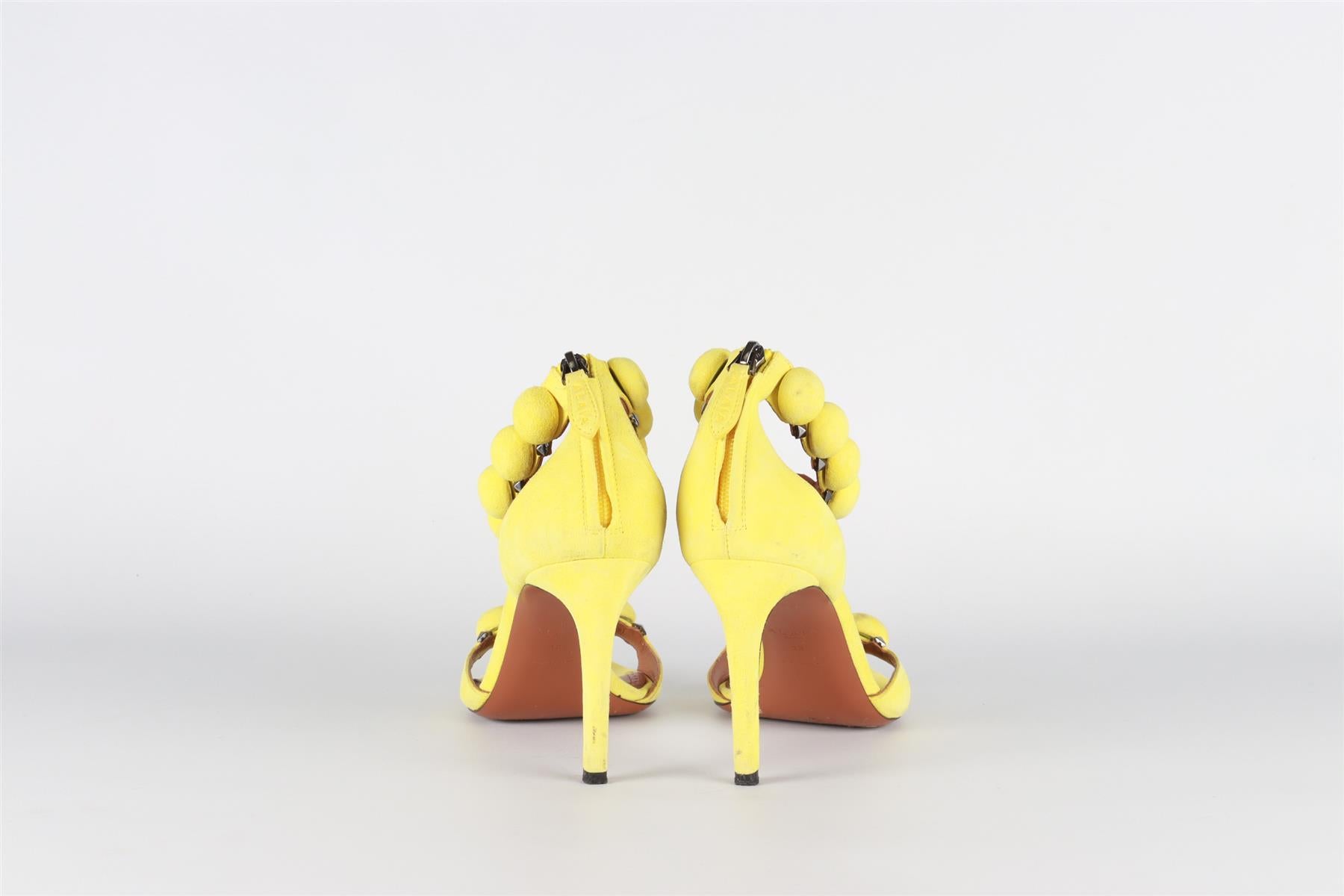 ALAÏA YELLOW BOMBE SUEDE SANDALS EU 38 UK 5 US 8