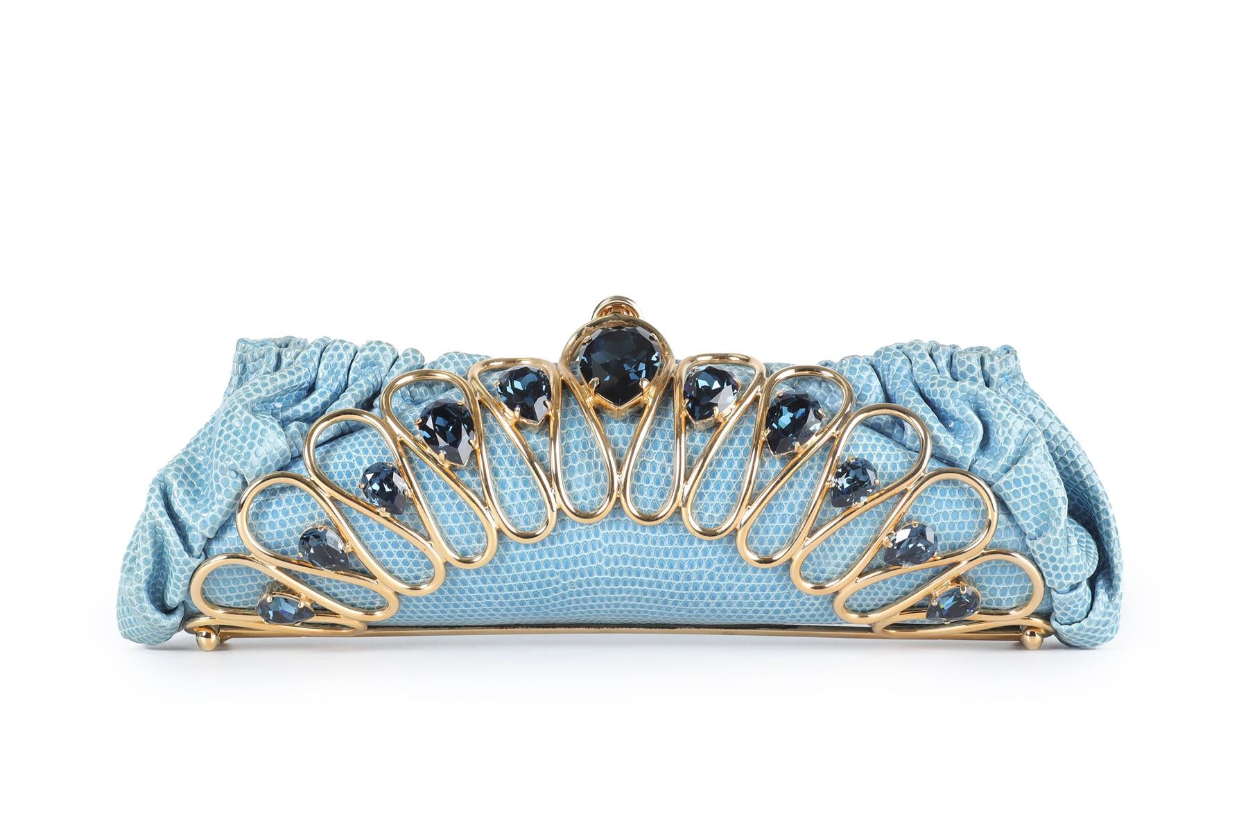 SHANA LONDON BLUE CRYSTAL AND PYTHON CLUTCH