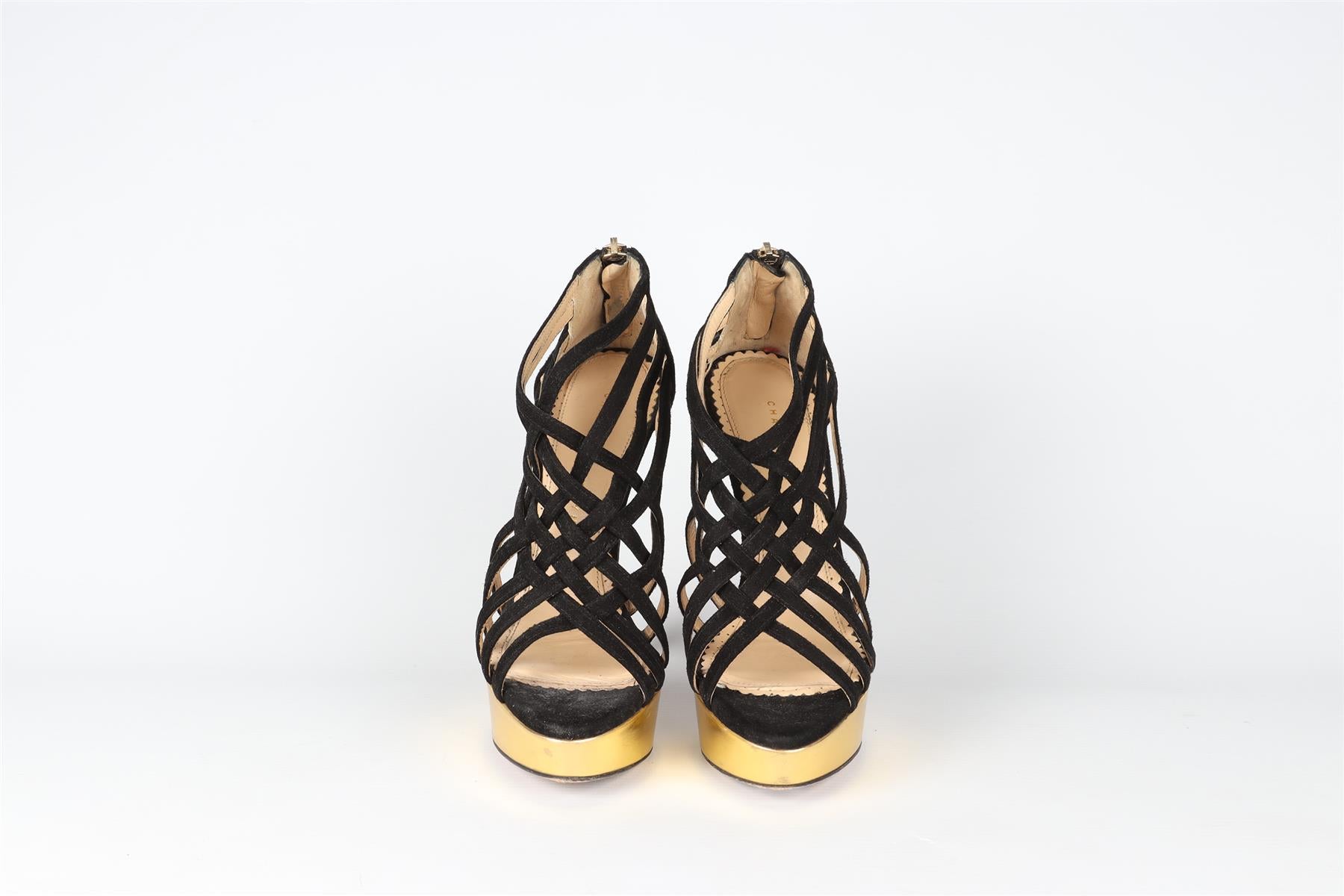 CHARLOTTE OLYMPIA BLACK SUEDE PLATFORM SANDALS EU 35 UK 2 US 5