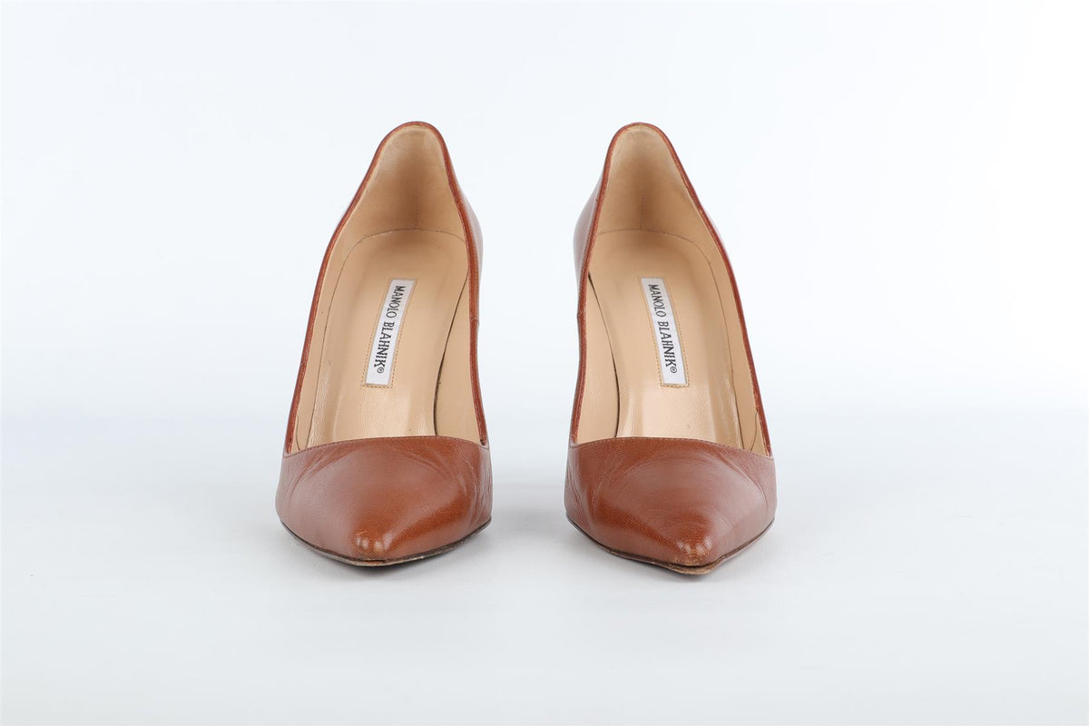 MANOLO BLAHNIK BROWN LEATHER PUMPS EU 38 UK 5 US 8