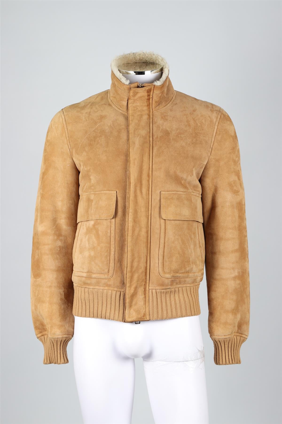 GUCCI BEIGE MEN'S SHEARLING AND SUEDE JACKET IT 48 UK 38