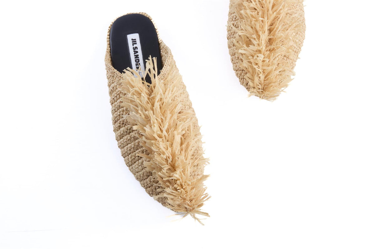 JIL SANDER BEIGE RAFFIA MULES EU 38 UK 5 US 8