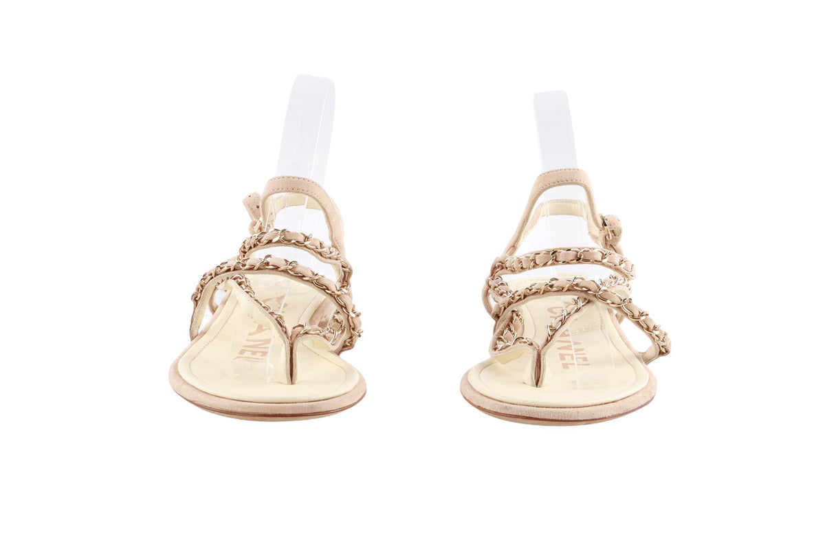 CHANEL BEIGE 2020 CHAIN AND SUEDE SANDALS EU 38 UK 5 US 8