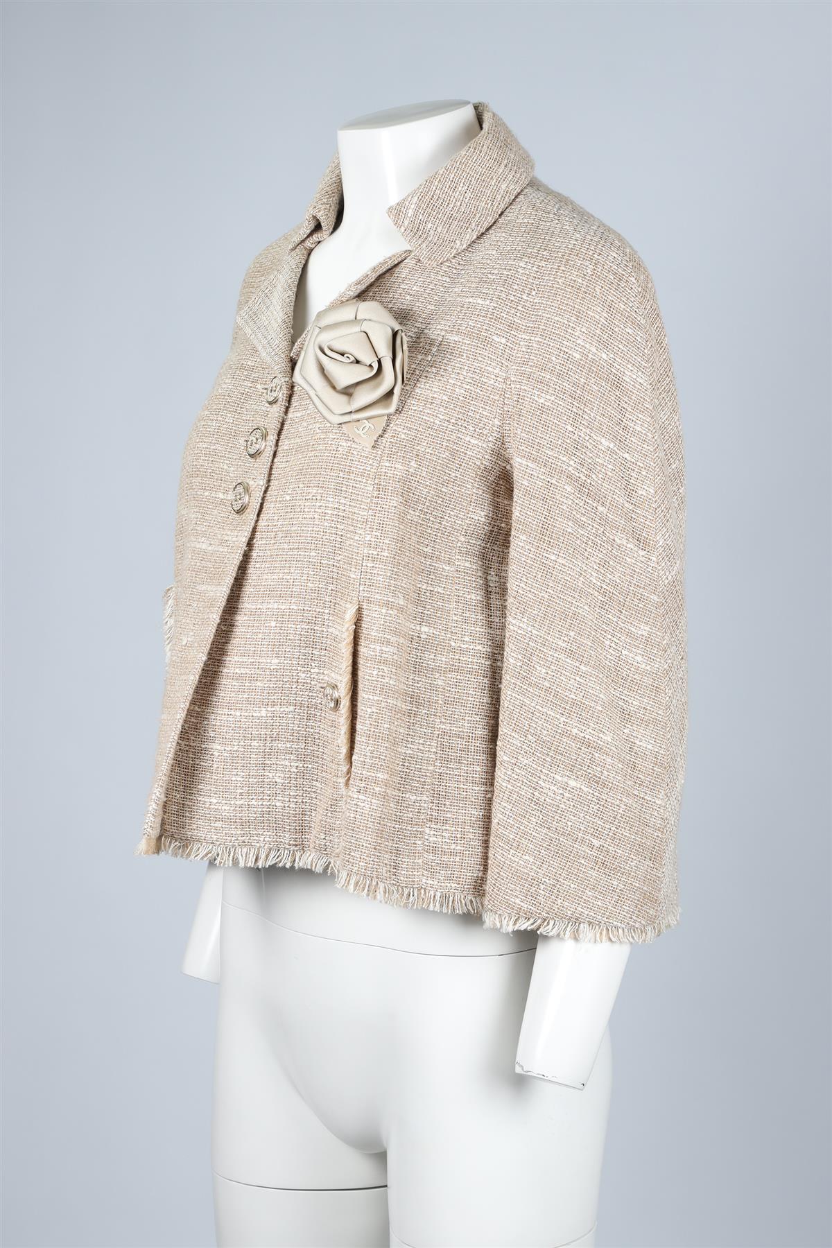 CHANEL BEIGE 2008 LINEN BLEND JACKET FR 40 UK 12