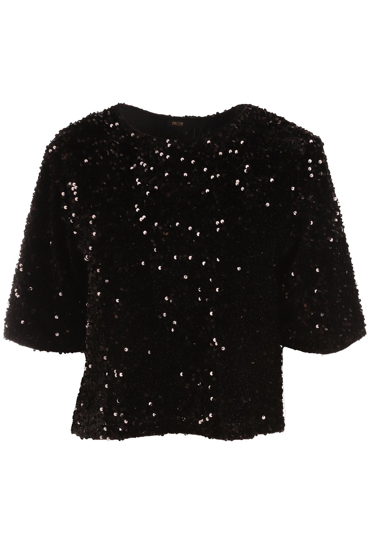 MAJE BLACK SEQUIN TOP FR 36 UK 8