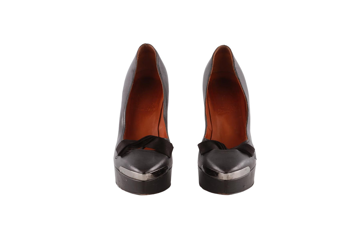 LANVIN BLACK LEATHER PLATFORM PUMPS EU 38.5 UK 5.5 US 8.5