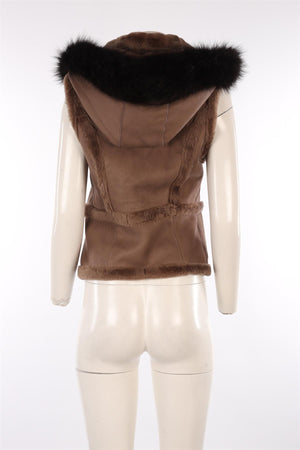 NATACHA & VANESSA BROWN SHEARLING GILET FR 40 UK 12