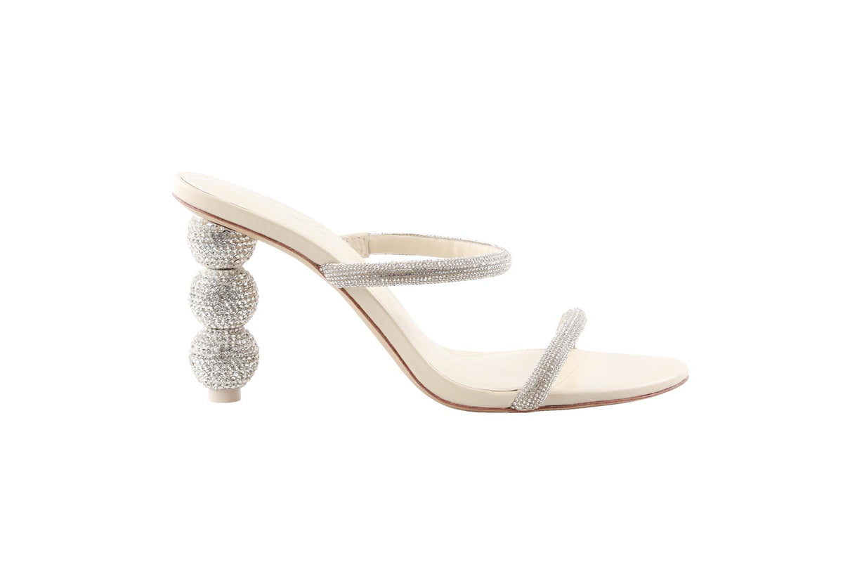 CREAM CRYSTAL AND LEATHER MULES