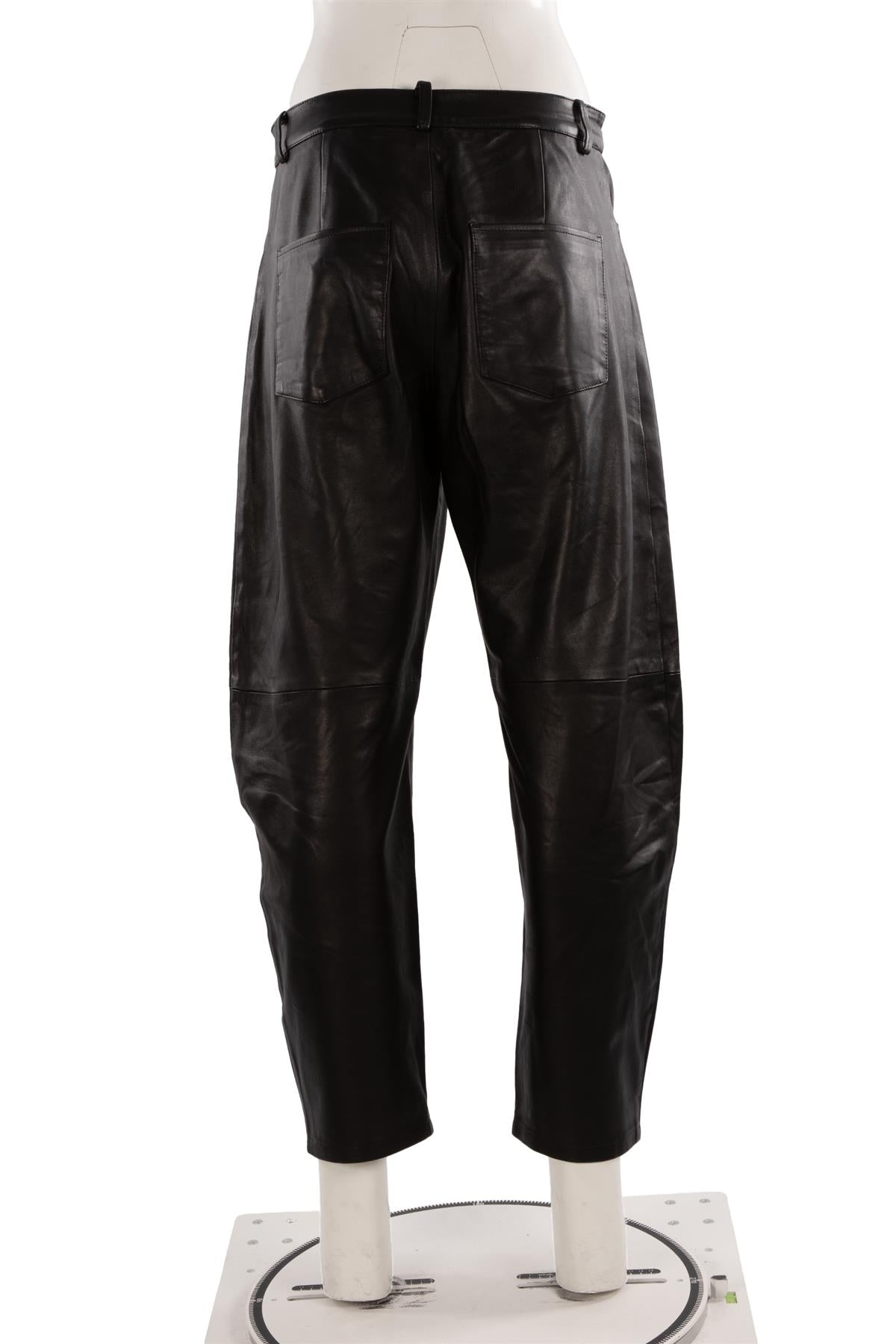 WANDLER BLACK LEATHER BARREL LEG PANTS MEDIUM