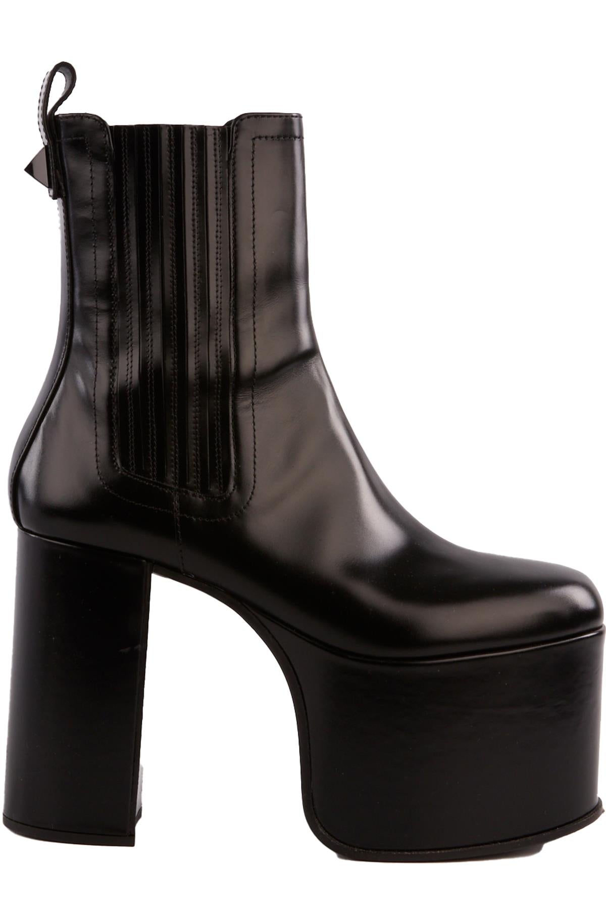 VALENTINO GARAVANI BLACK CLUB LEATHER PLATFORM ANKLE BOOTS EU 39.5 UK 6.5 US 9.5