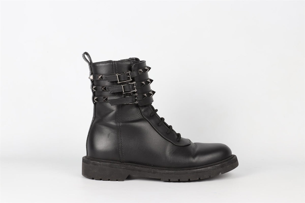 VALENTINO GARAVANI BLACK ROCKSTUD LEATHER ANKLE BOOTS EU 37 UK 4 US 7