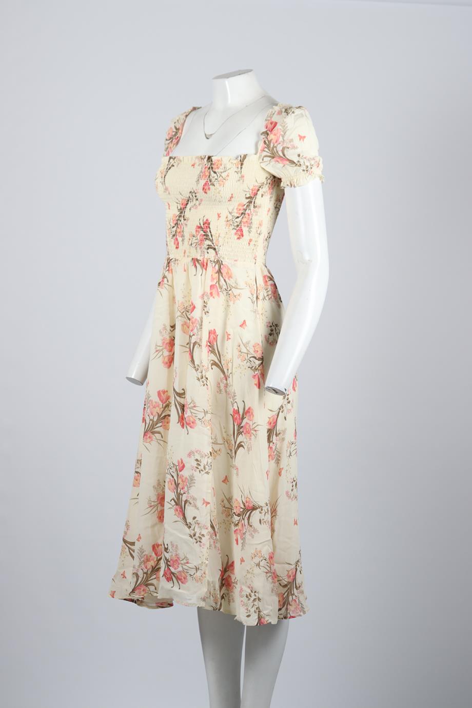 REFORMATION FLORAL PRINT CREPE MIDI DRESS SMALL