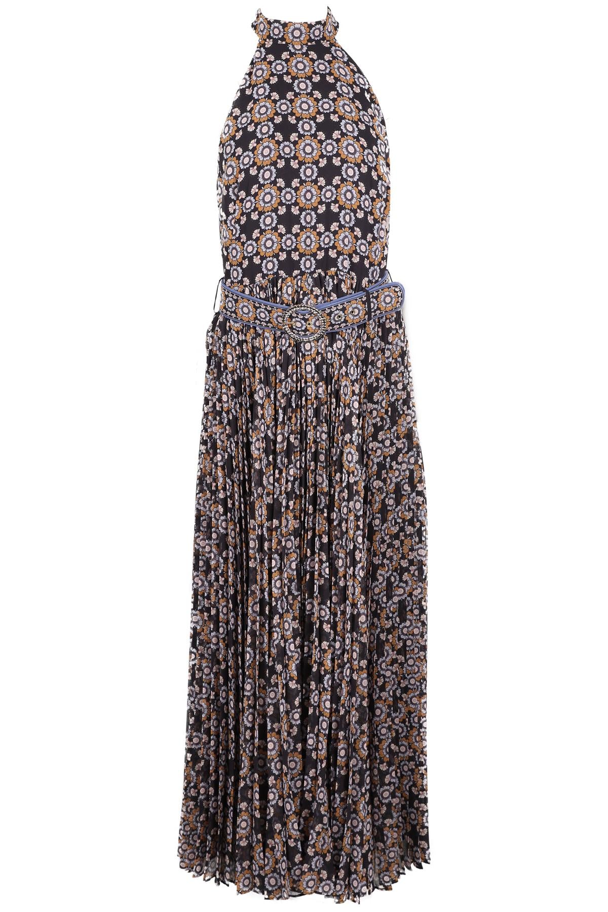 ZIMMERMANN MULTICOLOURED BELTED FLORAL PRINT CREPE MAXI DRESS UK 12