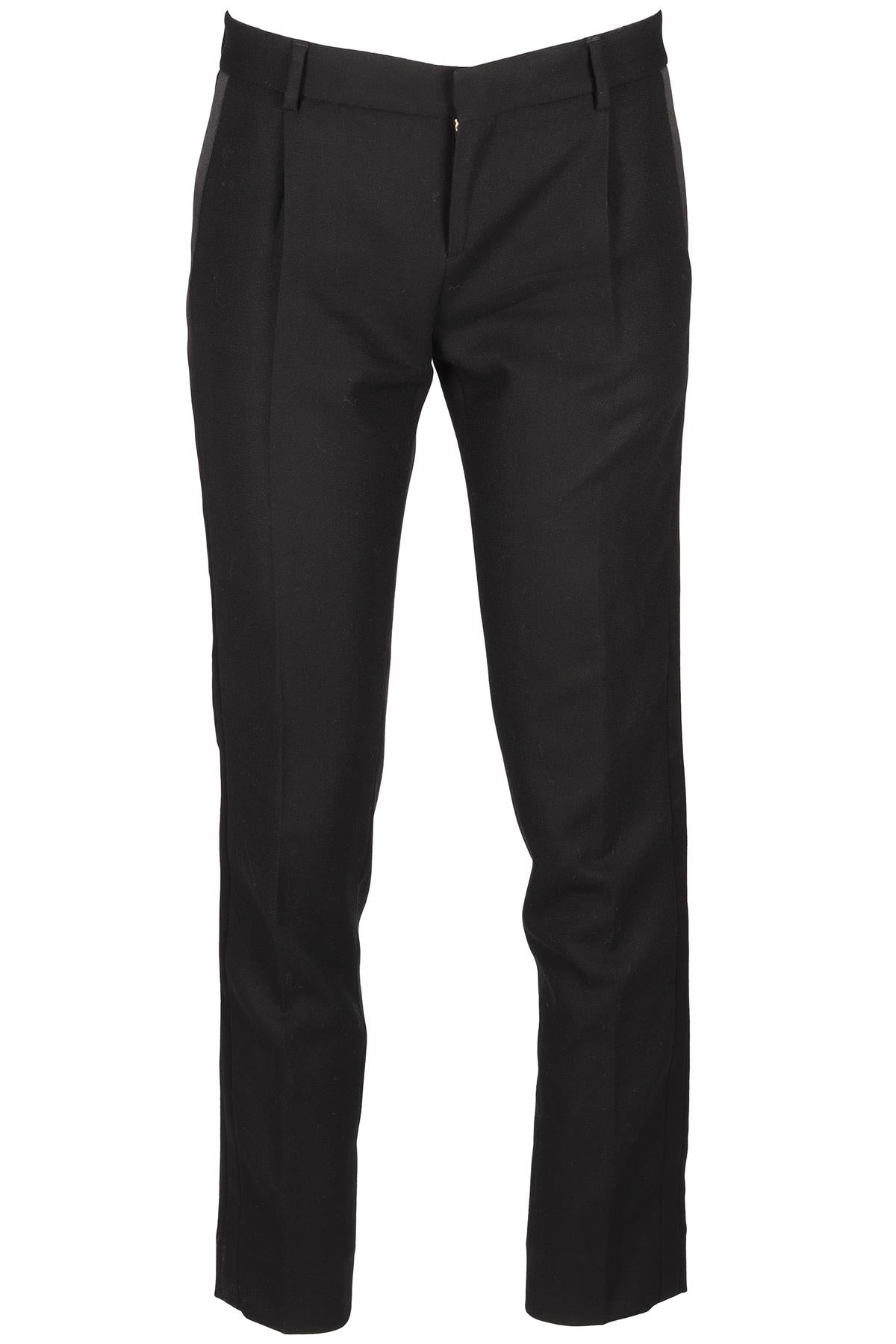 SAINT LAURENT BLACK WOOL STRAIGHT LEG PANTS FR 40 UK 12