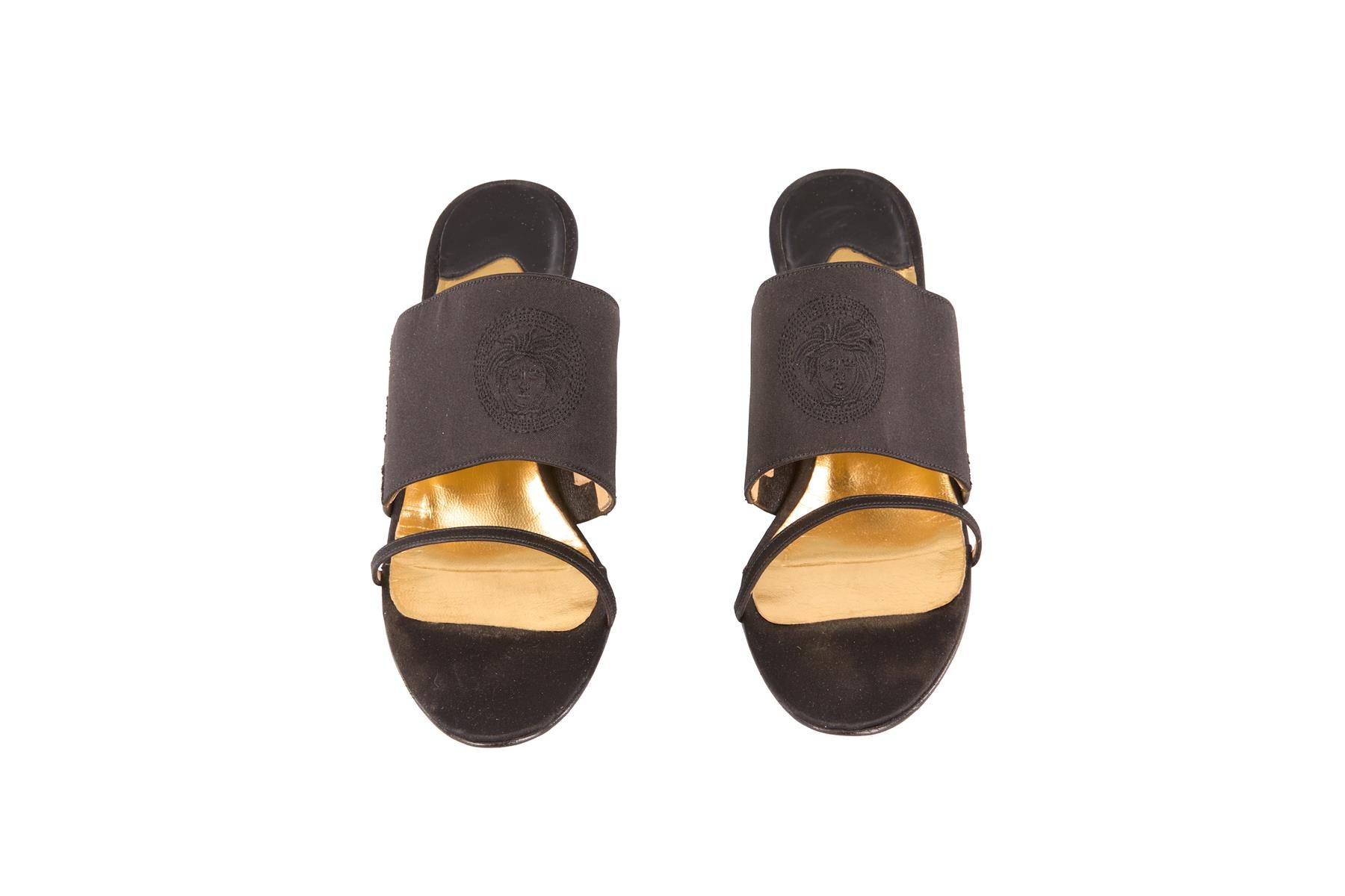 GIANNI VERSACE BLACK VINTAGE SATIN MULES EU 37.5 UK 4.5 US 7.5