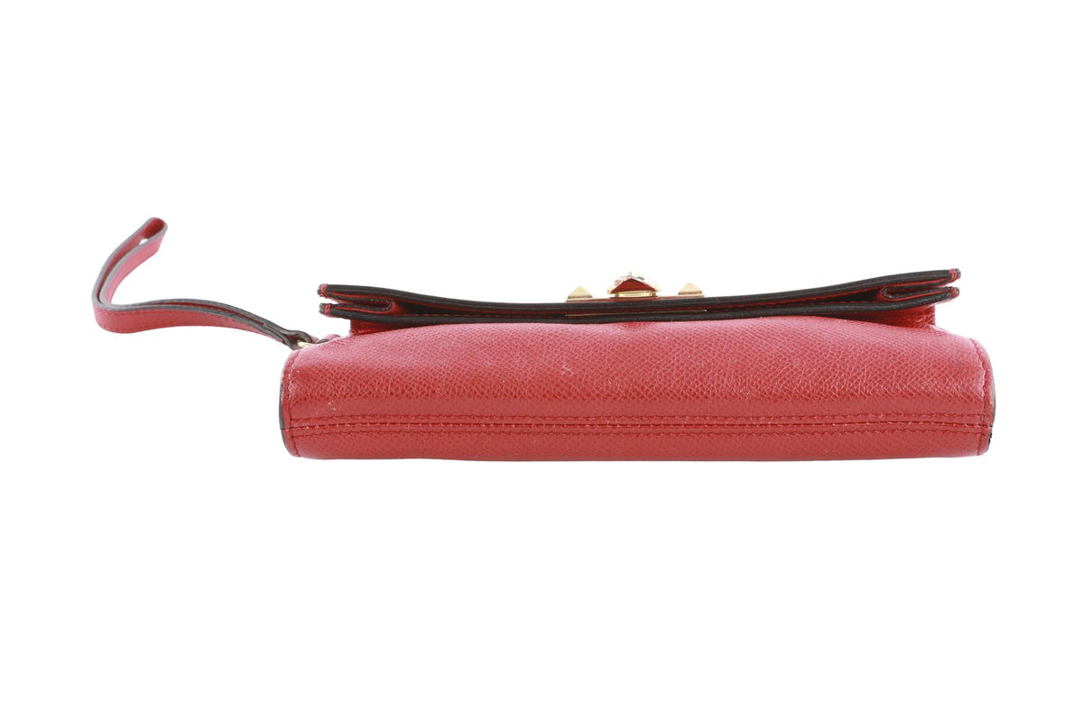 VALENTINO GARAVANI RED ROCKSTUD LEATHER WALLET