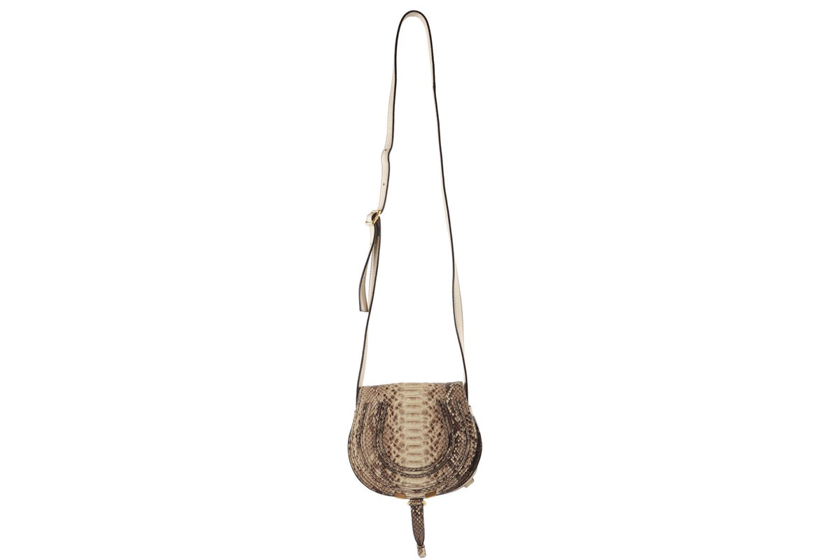 CHLOÉ BEIGE MARCIE SMALL PYTHON SHOULDER BAG