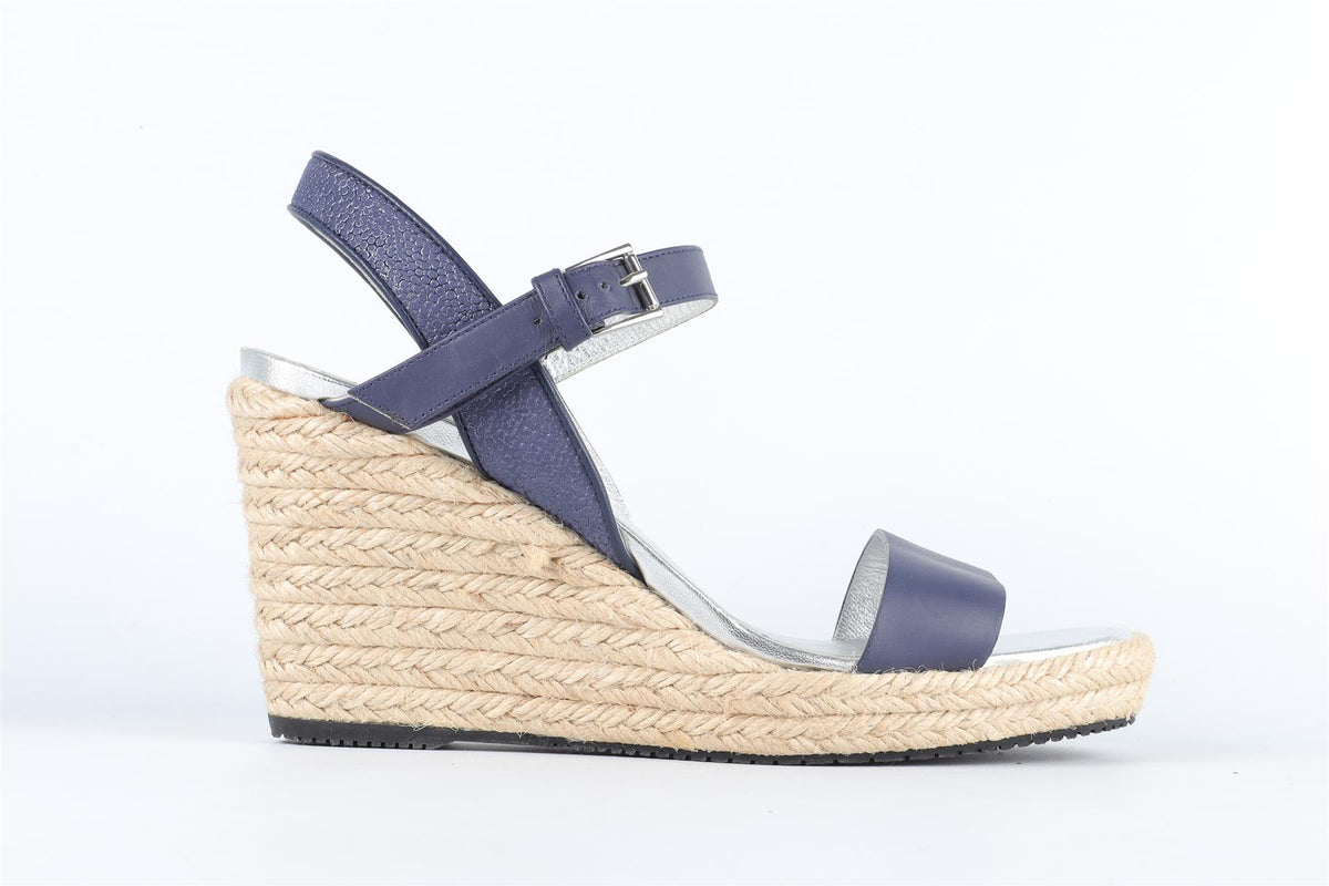 HOGAN NAVY LEATHER WEDGE SANDALS EU 38 UK 5 US 8