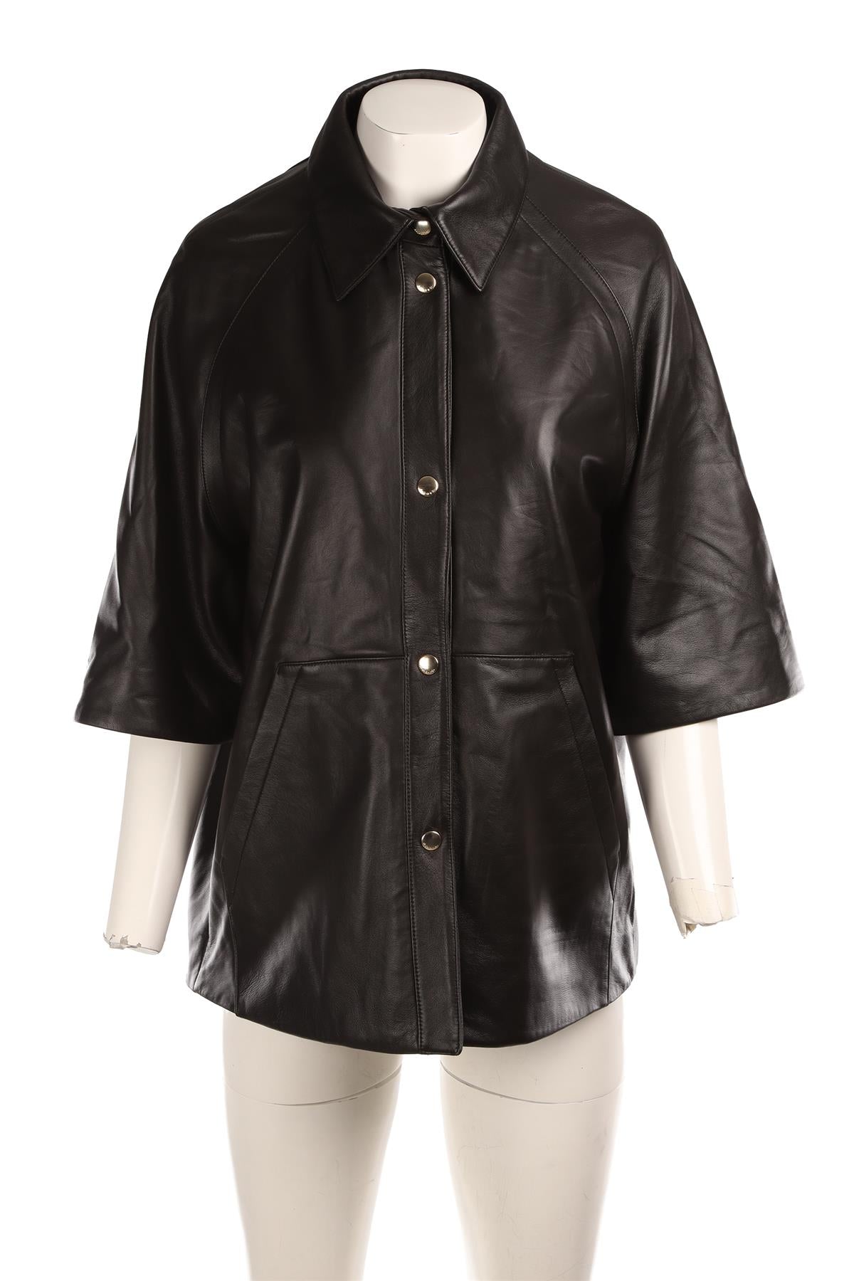 AKRIS BLACK LEATHER SHIRT US 6 UK 10